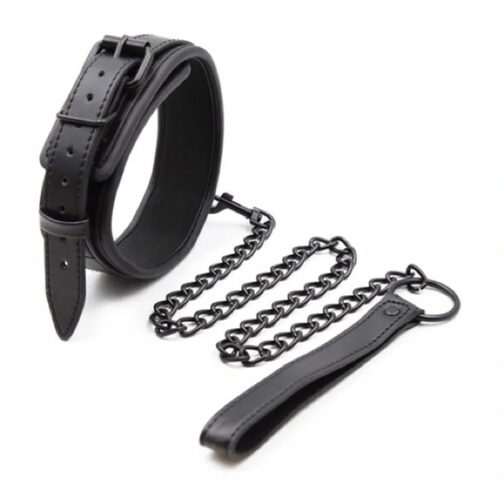 Men’s Fashion Collar With Guide, Leather And Iron Chain Link